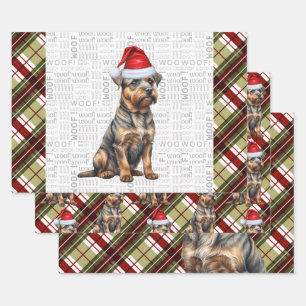 Feuille De Papier Cadeau Bordure Terrier rouge vert Plat Noël
