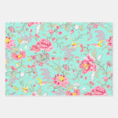 Feuille De Papier Cadeau Botanic Japanese Flower Pattern Turquoise (Devant 2)