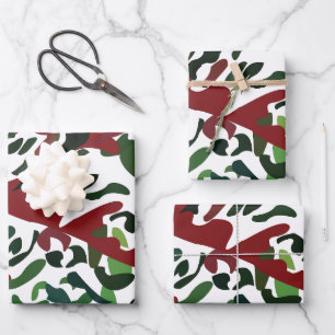 Feuille De Papier Cadeau Botanique de la Flore verte rouge