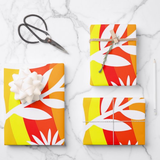 Feuille De Papier Cadeau Botanique orange et blanche (Recto)
