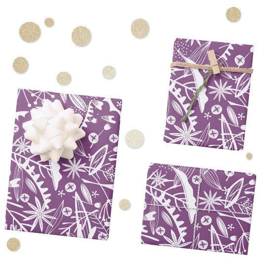 Feuille De Papier Cadeau Botanique violet moderne