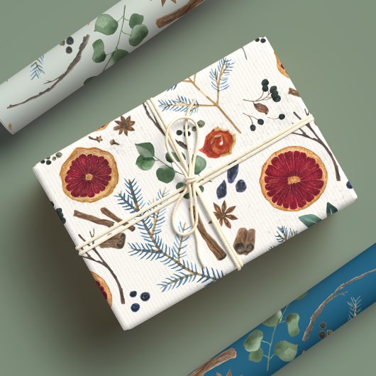 Feuille De Papier Cadeau Botaniques séchées Rustiques Vacances hivernales b