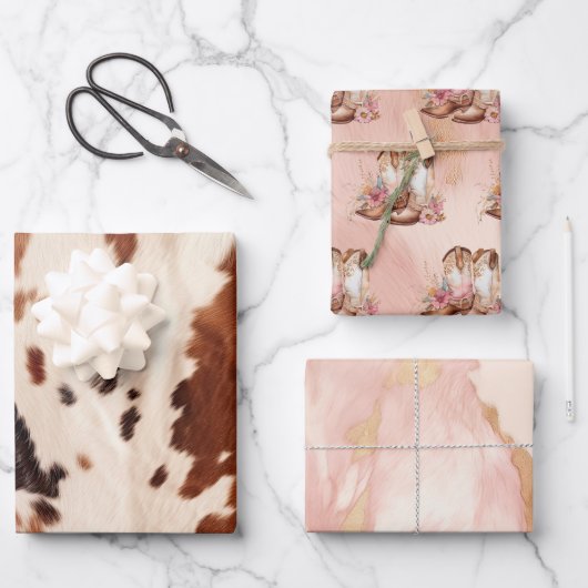 Feuille De Papier Cadeau Bottes de cowgirl Brown occidentales (Recto)