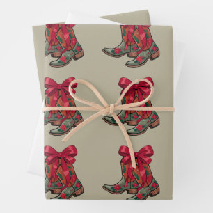 Feuille De Papier Cadeau Bottes de Noël Coquette Western Cowgirl Xmas