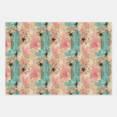 Feuille De Papier Cadeau Bottes pour fille Étoiles rose Turquoise Set 3 Ass (Devant 2)