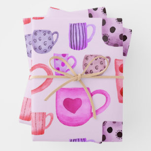 Feuille De Papier Cadeau Bouchons de thé et de café Colorful rose et violet