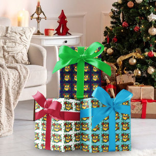 Feuille De Papier Cadeau Bouclier de Noël de la police avec Poinsettia