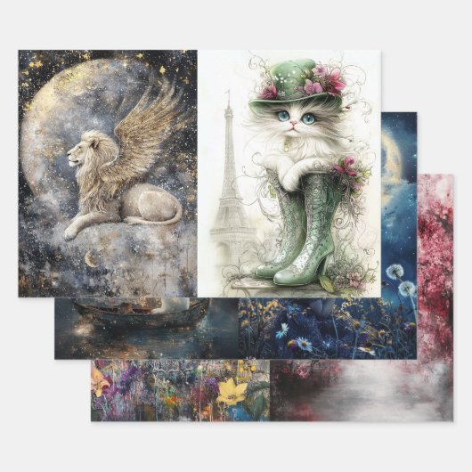 Feuille De Papier Cadeau Bouddha de découpage, Lapin de fille, Dandelions, (Lot)