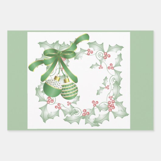 Feuille De Papier Cadeau Bouges de rose verte Holly (Devant 2)