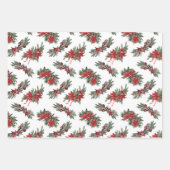 Feuille De Papier Cadeau Boughs de Noël à l'aquarelle rouge (Devant 3)