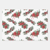 Feuille De Papier Cadeau Boughs de Noël à l'aquarelle rouge (Devant)