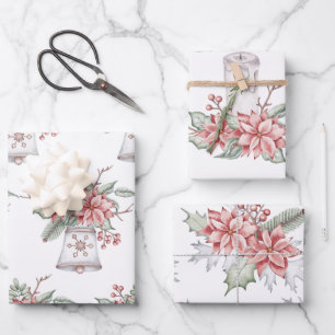 Feuille De Papier Cadeau Bougie de Noël et cloche
