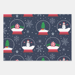 Feuille De Papier Cadeau Boule à neige de Noël avec bonhomme de neige