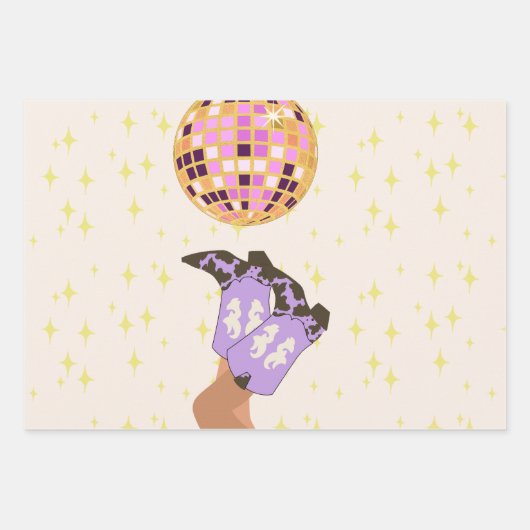 Feuille De Papier Cadeau Boule Disco Cowgirl moderne (Devant 2)