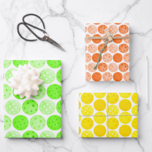 Feuille De Papier Cadeau Boules de Pickleball - Green, Orange et Jaune Part