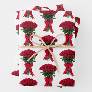 Feuille De Papier Cadeau Bouquet de fleurs de roses rouges romantiques