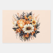 Feuille De Papier Cadeau Bouquet de fleurs gris-jaune orange (Devant 2)