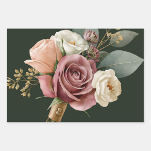 Feuille De Papier Cadeau Bouquet de mariée à l'aquarelle romantique