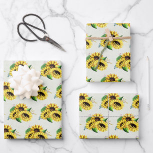 Feuille De Papier Cadeau Bouquet de tournesol jaune en aquarelle