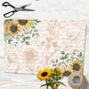 Feuille De Papier Cadeau Bouquet de tournesol rustique Lettre Vintage Décou