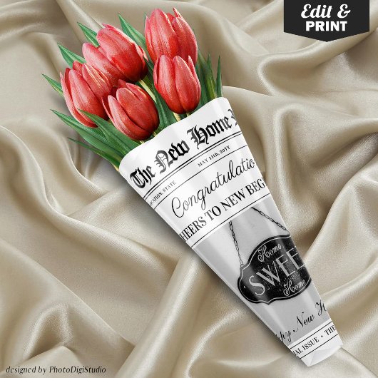 Feuille De Papier Cadeau Bouquet Fleur Faisant Faisant Faisant Maison