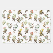 Feuille De Papier Cadeau Bouquets de jardin et oiseaux (Devant)