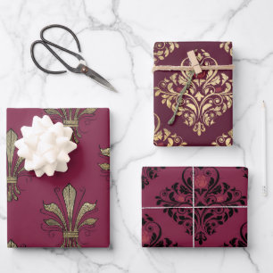 Feuille De Papier Cadeau Bourgogne et Gold Paris