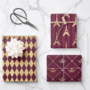 Feuille De Papier Cadeau Bourgogne et Or Paris