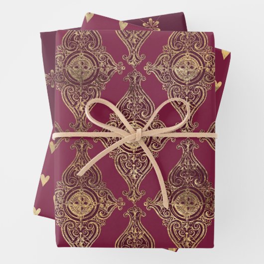 Feuille De Papier Cadeau Bourgogne et Or Thème Paris (En situation)