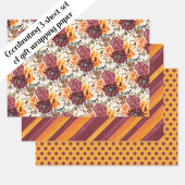 Feuille De Papier Cadeau Bourgogne Orange Floral Pois rayés