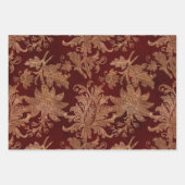 Feuille De Papier Cadeau Bourgogne rouge et or Damas (Devant 3)