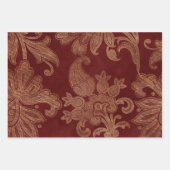 Feuille De Papier Cadeau Bourgogne rouge et or Damas (Devant 2)