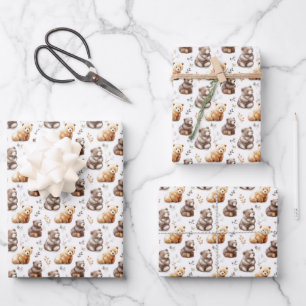 Feuille De Papier Cadeau Bours Brown mignons en blanc