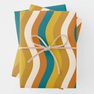 Feuille De Papier Cadeau Bousses Pop Rétro Moderne Motif Turquoise Ochre