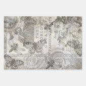 Feuille De Papier Cadeau Bouton botanique rétro Script noir et blanc (Devant 3)