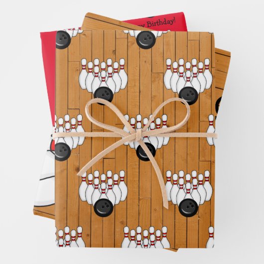 Feuille De Papier Cadeau Bowling Thème Anniversaire Personnalisé (En situation)