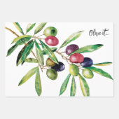 Feuille De Papier Cadeau Branche d'olive aquarelle (Devant)