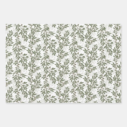 Feuille De Papier Cadeau Branche d'olivier vert Motif méditerranéen (Devant 2)