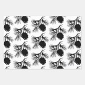 Feuille De Papier Cadeau Branche Et Cône D'Épinette Blanche Et Noire (Devant)