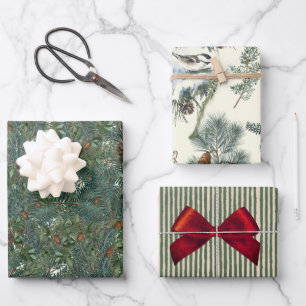 Feuille De Papier Cadeau Branches À feuillage persistant de Noël Pinecone