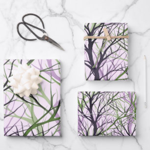 Feuille De Papier Cadeau Branches Abstraites de violet vert