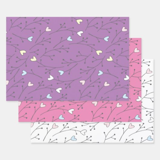 Feuille De Papier Cadeau Branches cardiaques lunaires Trio Trio (Lot)