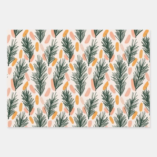 Feuille De Papier Cadeau Branches d'arbre de Noël vert rose (Devant)