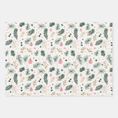 Feuille De Papier Cadeau Branches d'arbre de Noël vert rose (Devant)