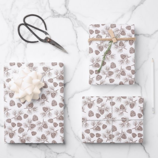 Feuille De Papier Cadeau Branches de pin Cône de pin Rustique (Recto)