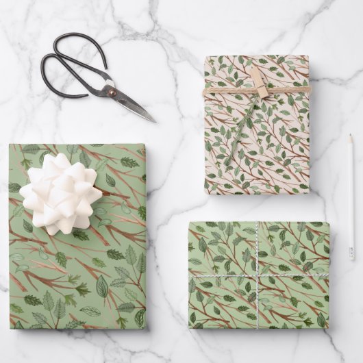 Feuille De Papier Cadeau Branches de verdure aquarelle (Recto)