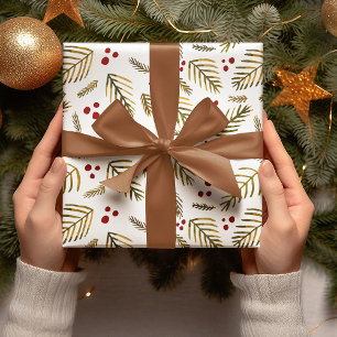 Feuille De Papier Cadeau Branches et baies d'arbres de Noël - ambre