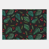 Feuille De Papier Cadeau Branches et baies d'arbres de Noël - noir (Devant)