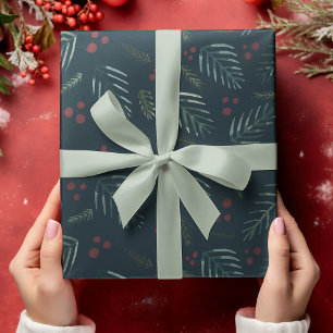 Feuille De Papier Cadeau Branches et baies d'arbres de Noël - turquoise vin