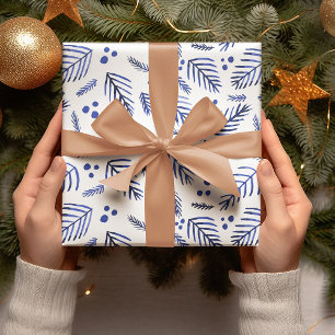 Feuille De Papier Cadeau Branches et baies des arbres de Noël - bleu